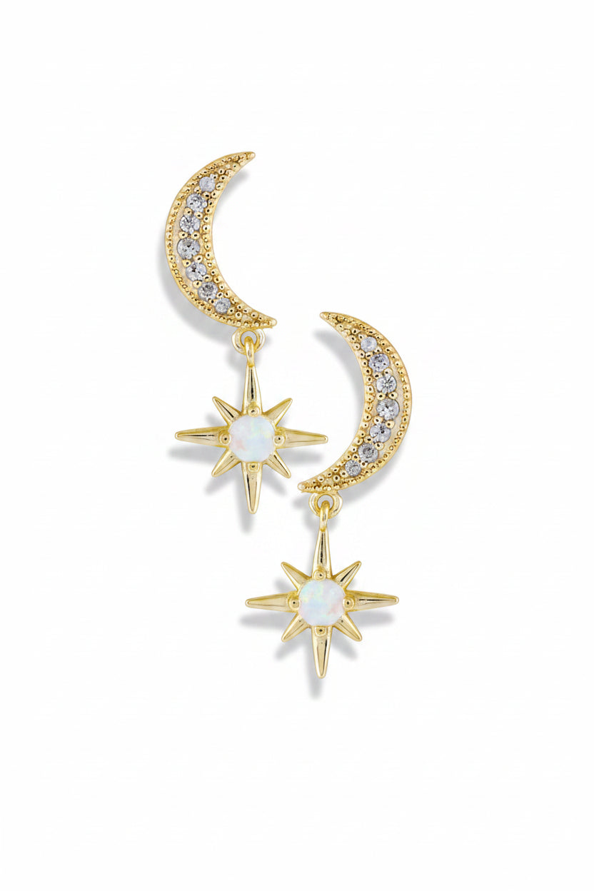 Opal Crescent moon earrings