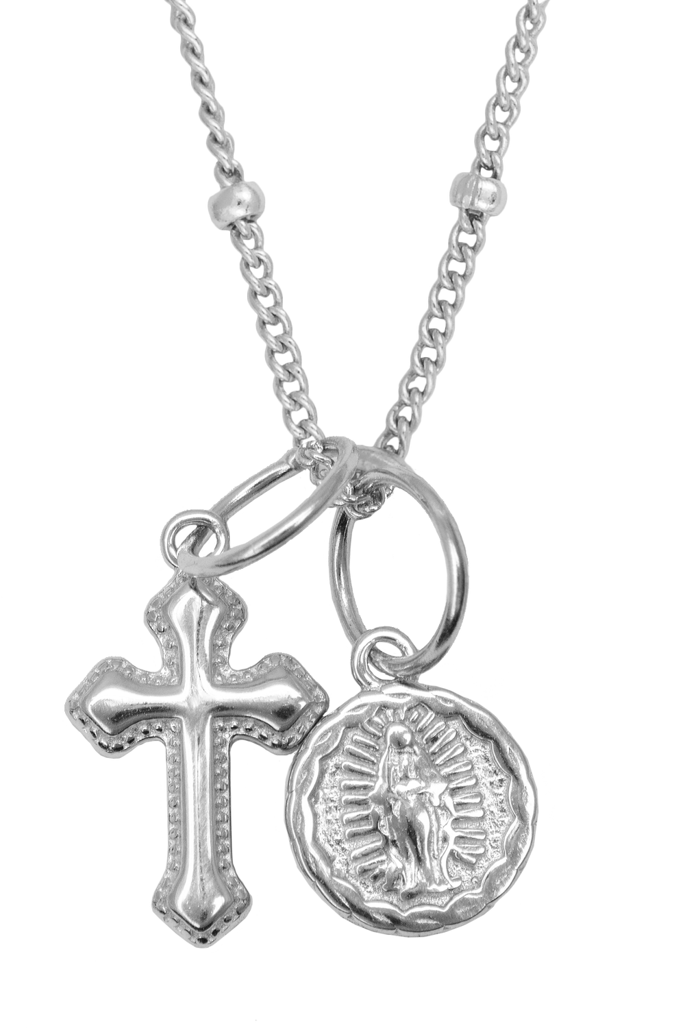 Silver Cross and Medal Necklace