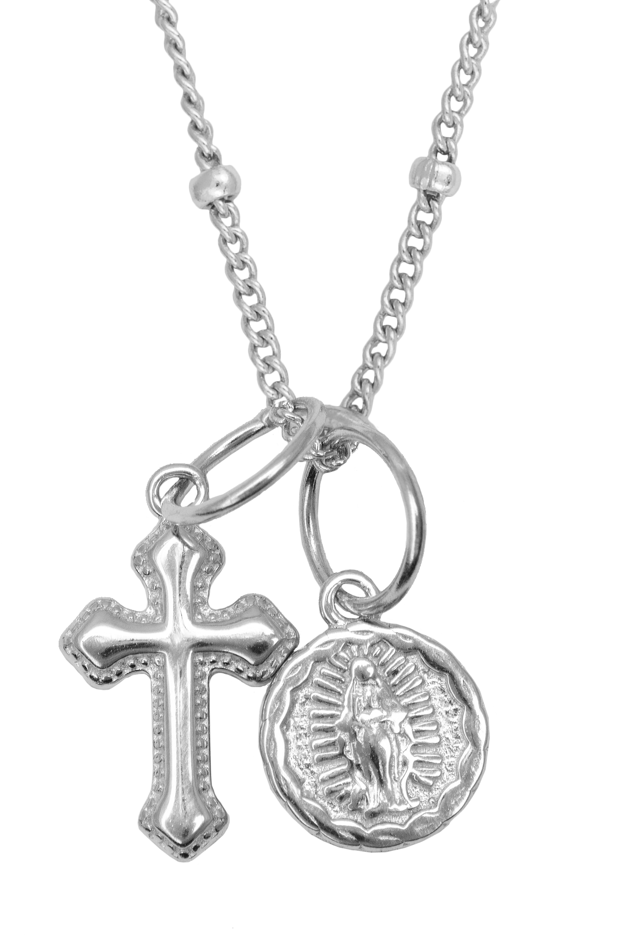 Silver Cross and Medal Necklace