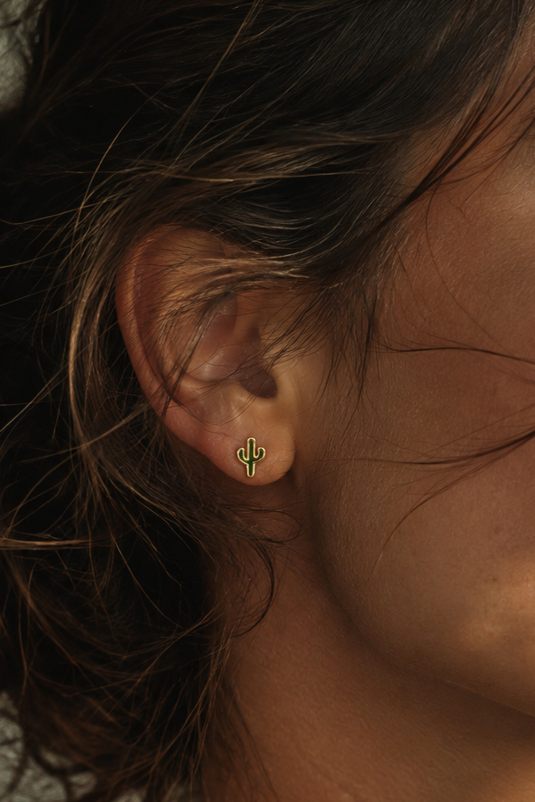 Green Enamel Cactus studs