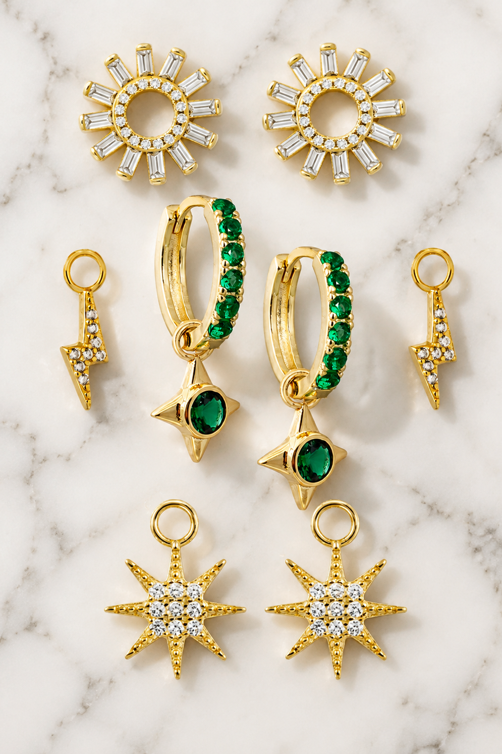 Charm set TEN Emerald Midi Hoops