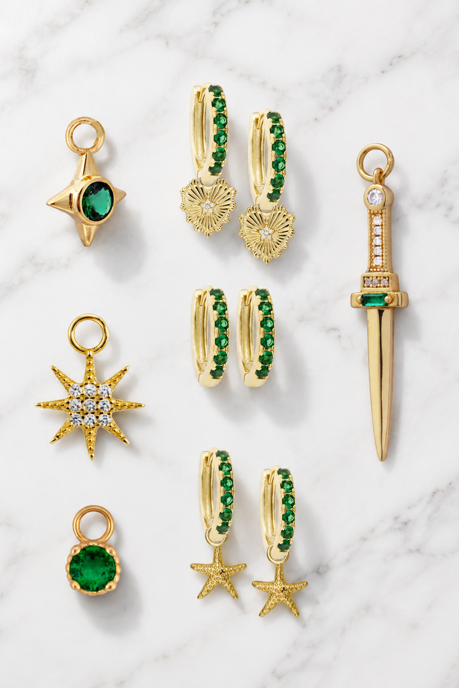 Emerald Midi hoops with or without Charms