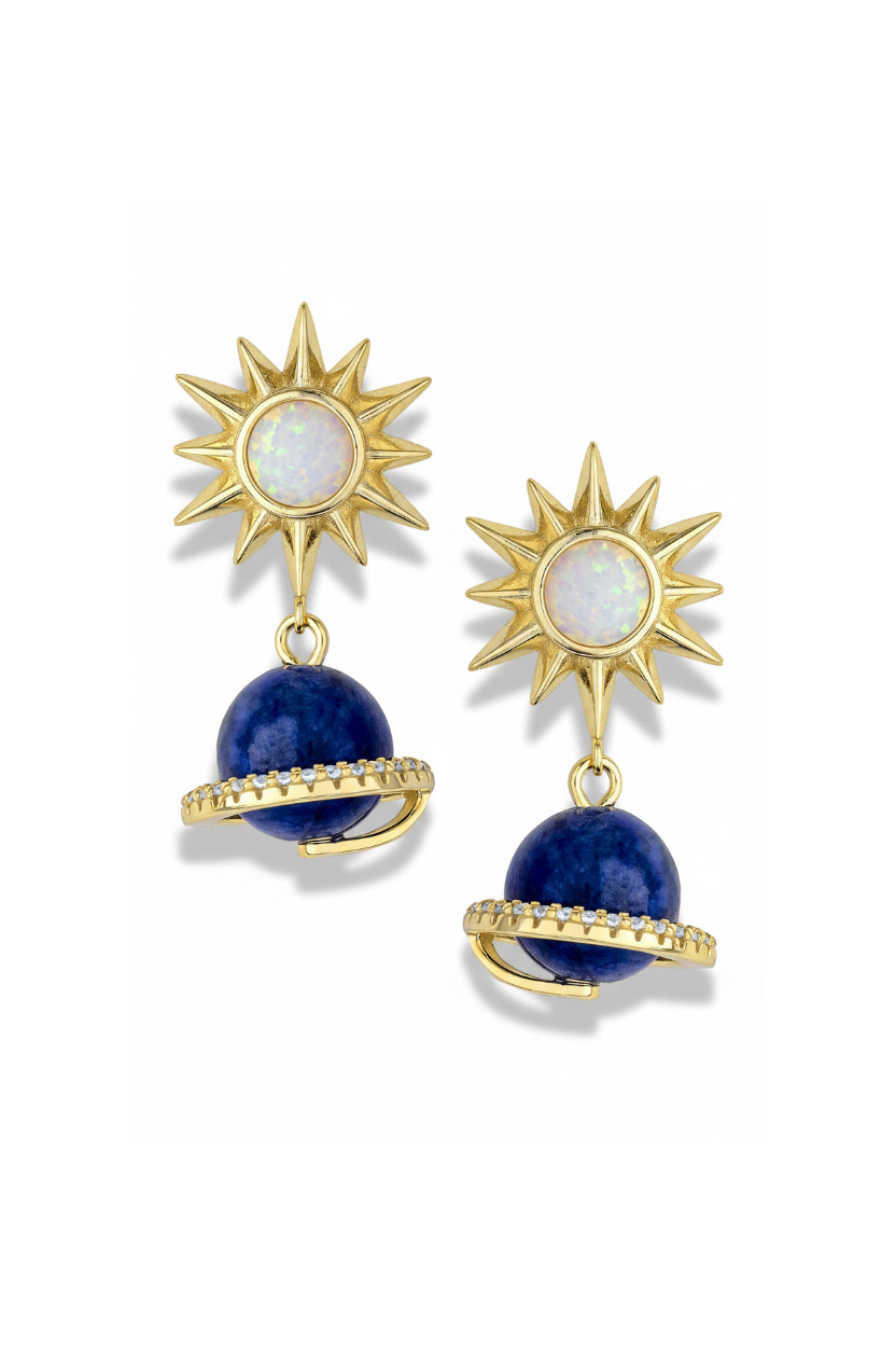Lapis and Opal Planet earrings