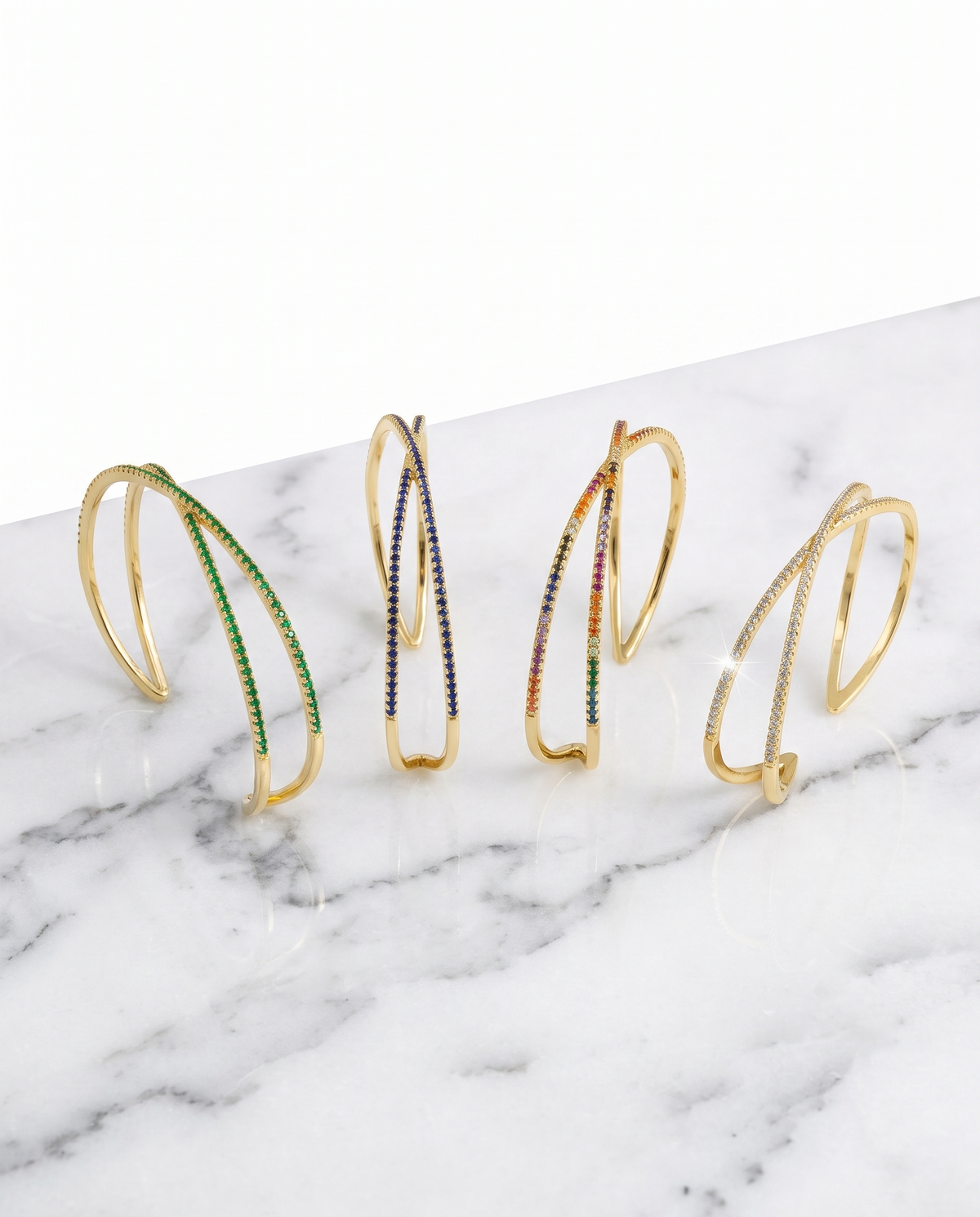 Zirconia Twist Bracelet Bright White, Emerald Green, Rainbow or deep Sapphire Blue
