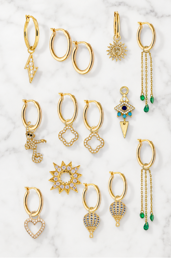 13mm Golden Hoops with or without charms