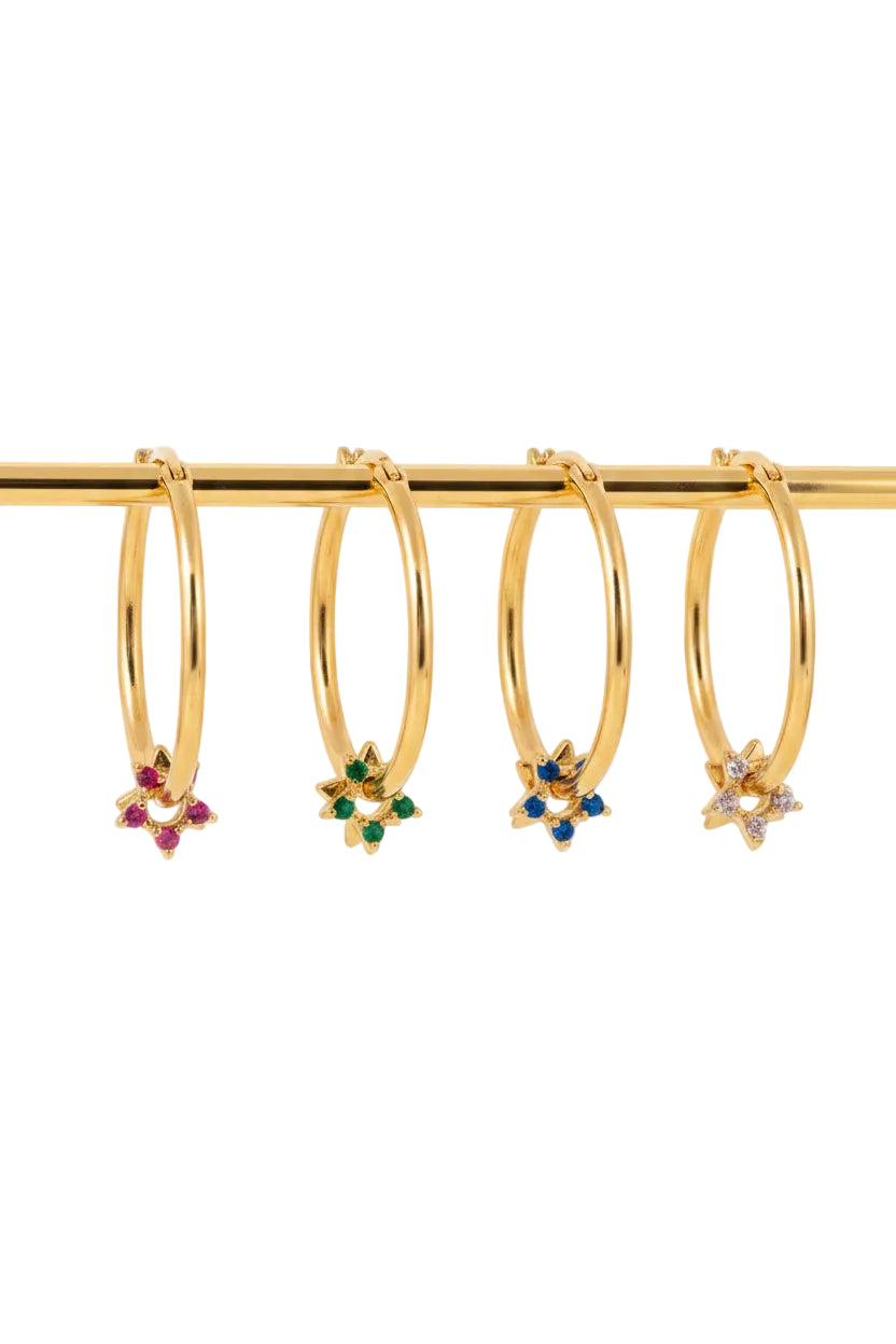20mm golden hoops with Zirconia Wheel Star Charms