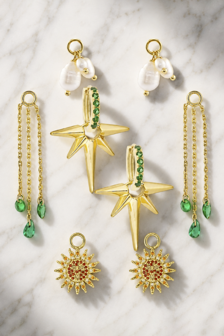 Charm set THREE Emerald midi hoops