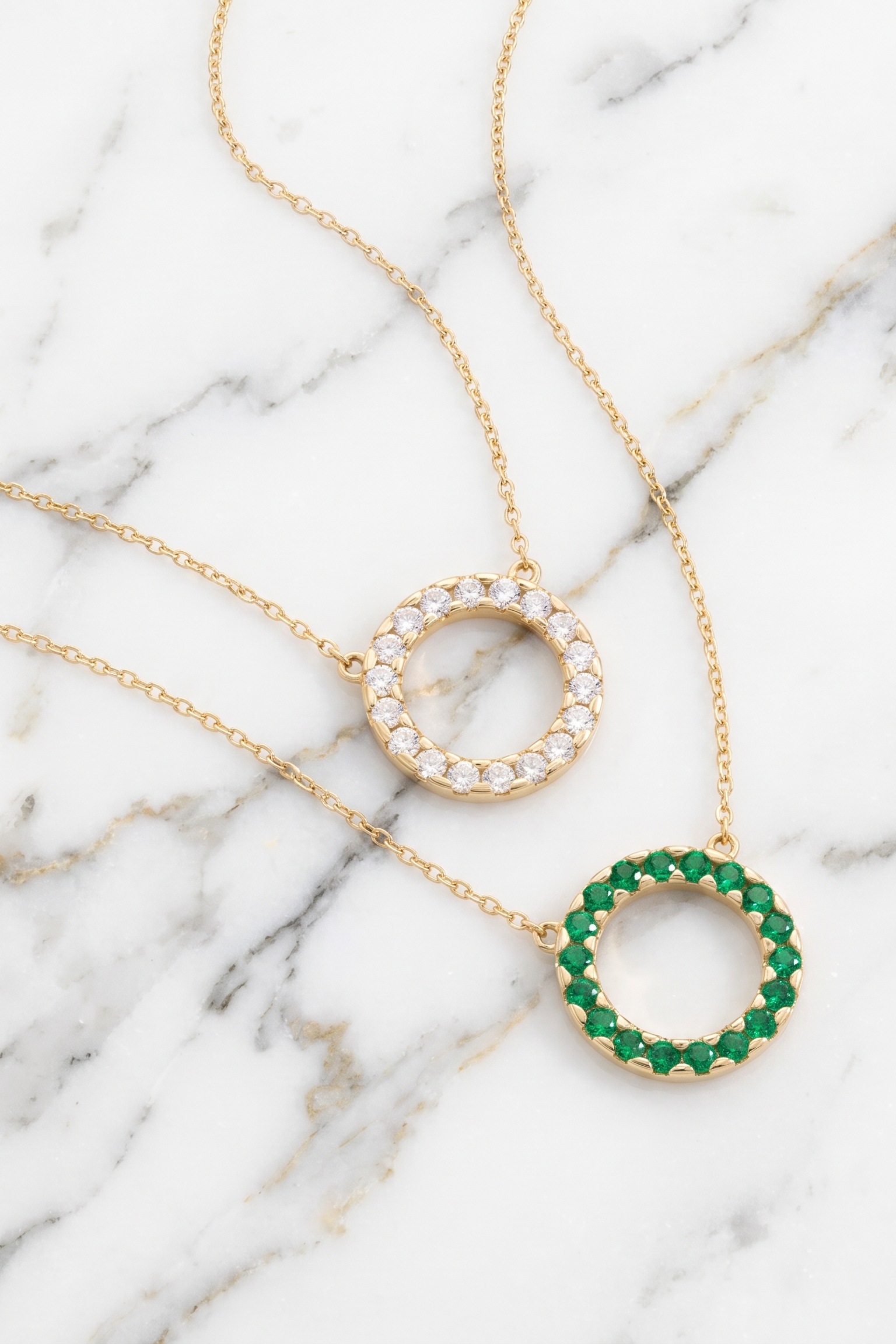 Eternity Necklace White or Bright Emerald stones