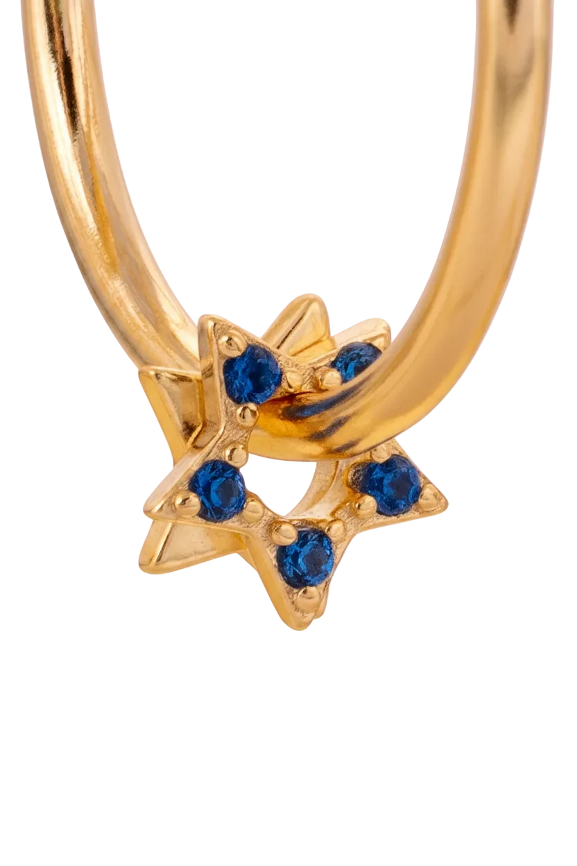 20mm golden hoops with Zirconia Wheel Star Charms