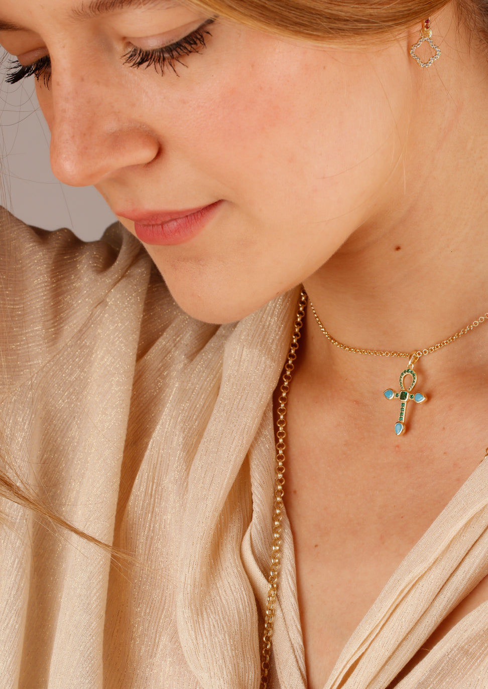 Turquoise and Emerald Cross Pendant