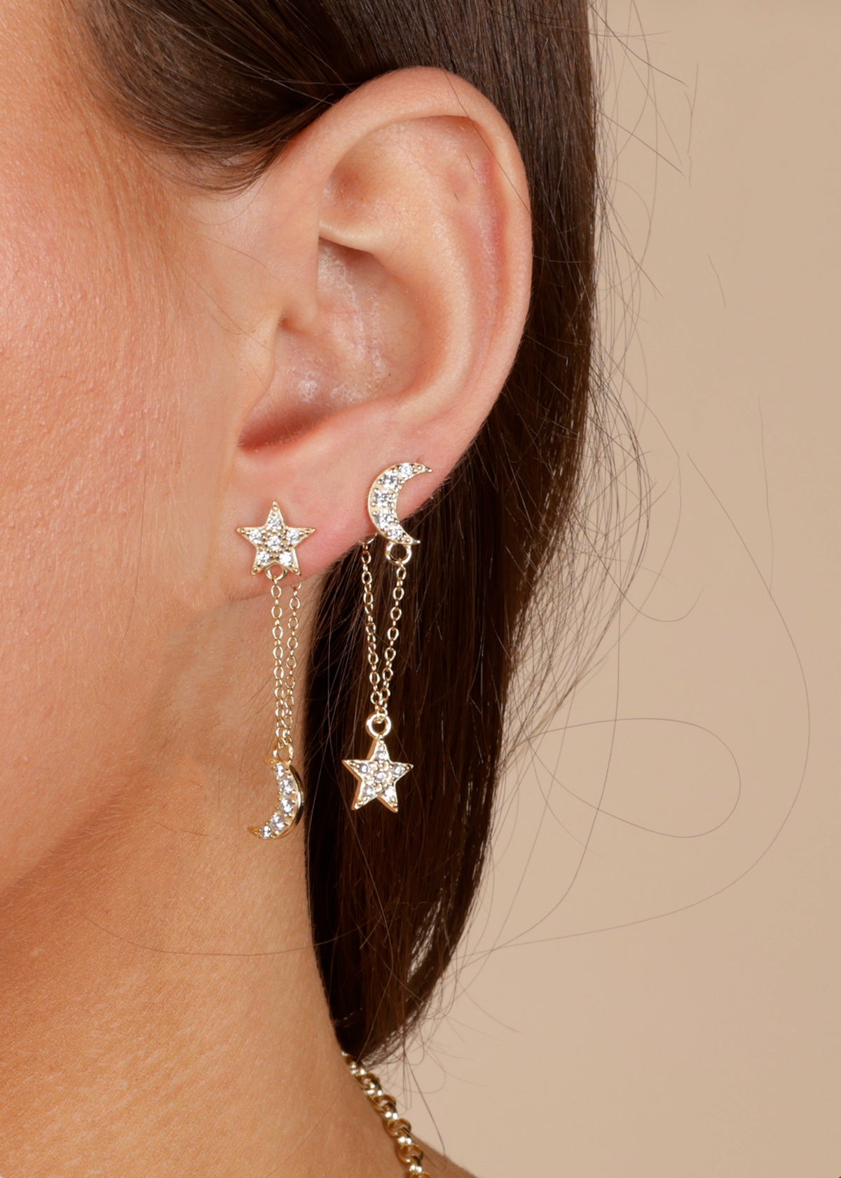 Star and Moon drop studs