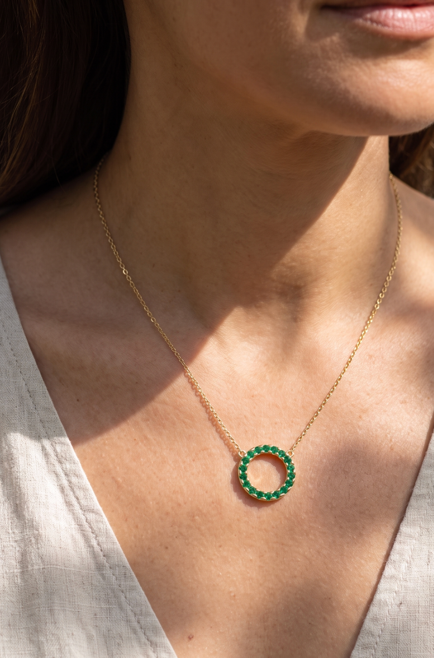 Eternity Necklace White or Bright Emerald stones