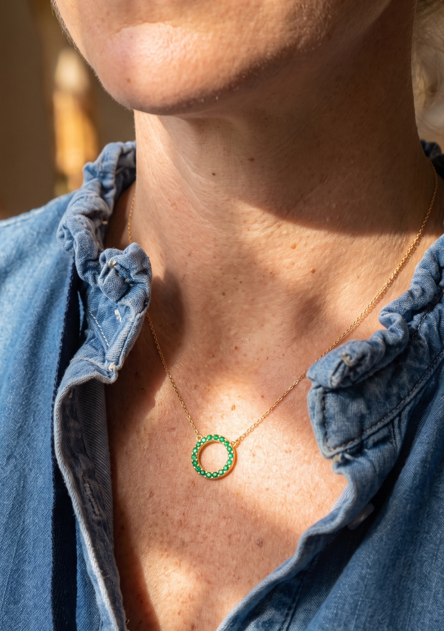 Eternity Necklace White or Bright Emerald stones