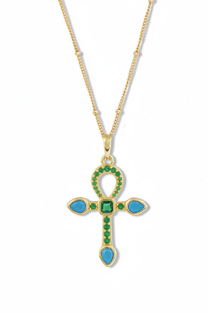 Turquoise and Emerald Cross Pendant