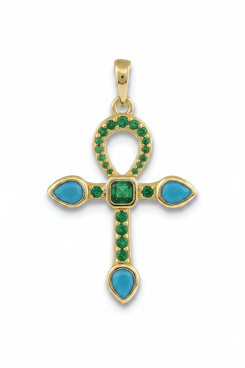 Turquoise and Emerald Cross Pendant