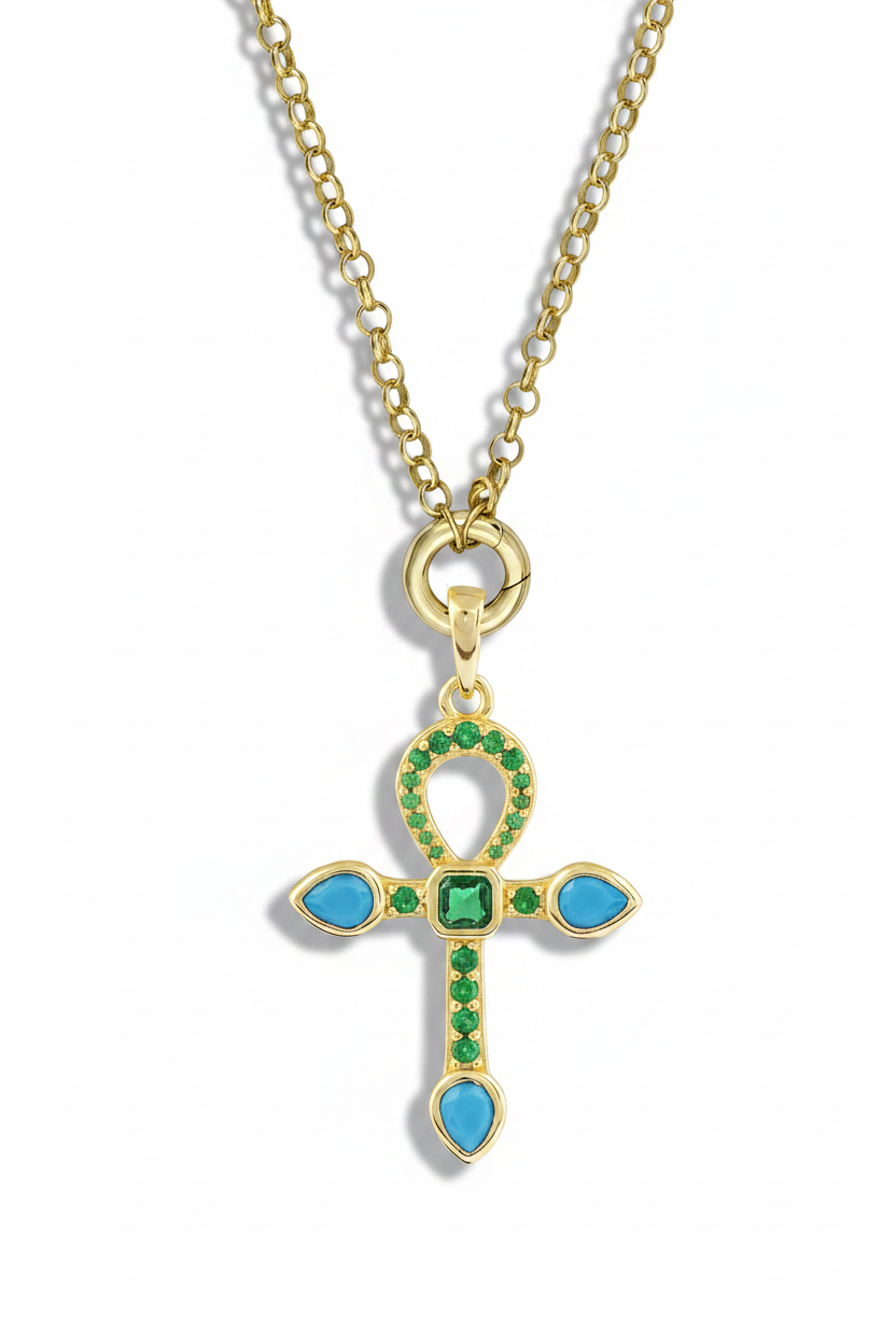 Turquoise and Emerald Cross Pendant