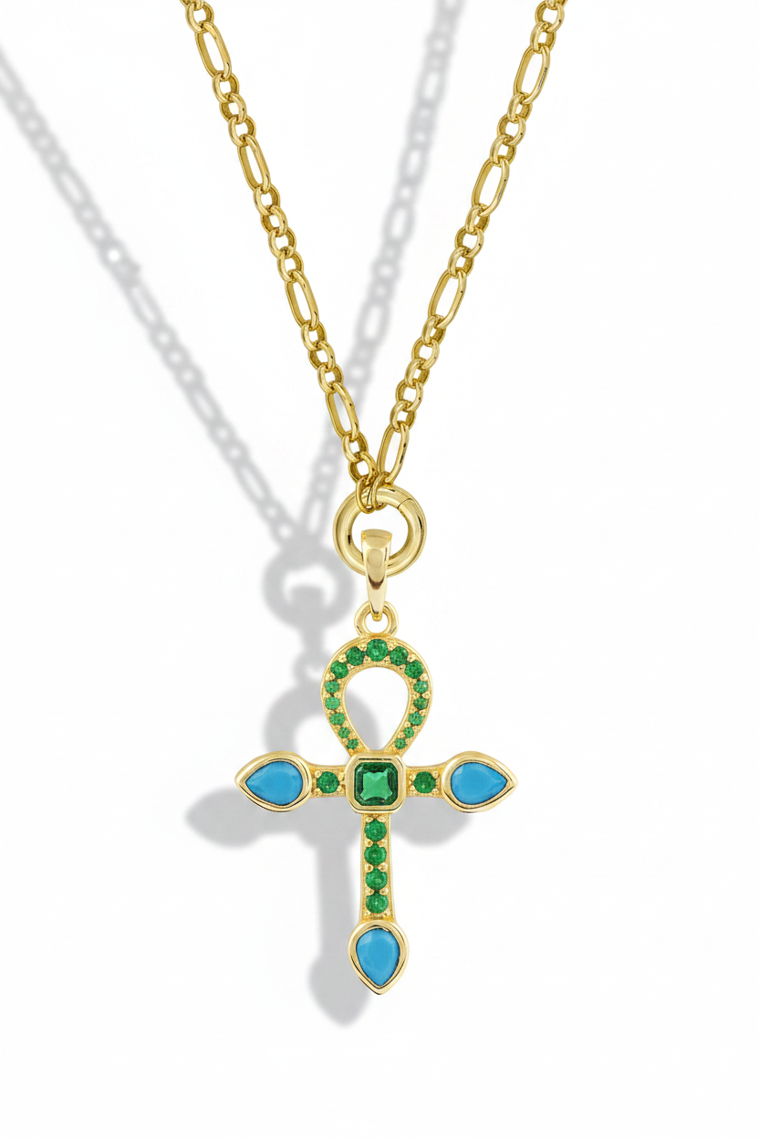 Turquoise and Emerald Cross Pendant