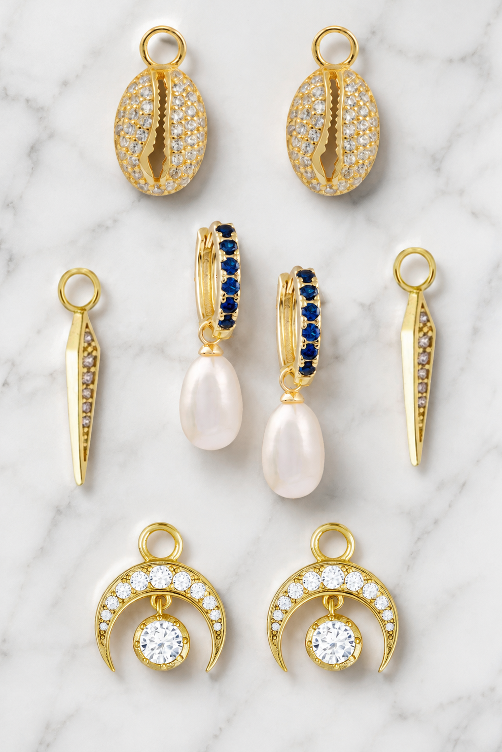 Charm set SIX Sapphire Midi Hoops