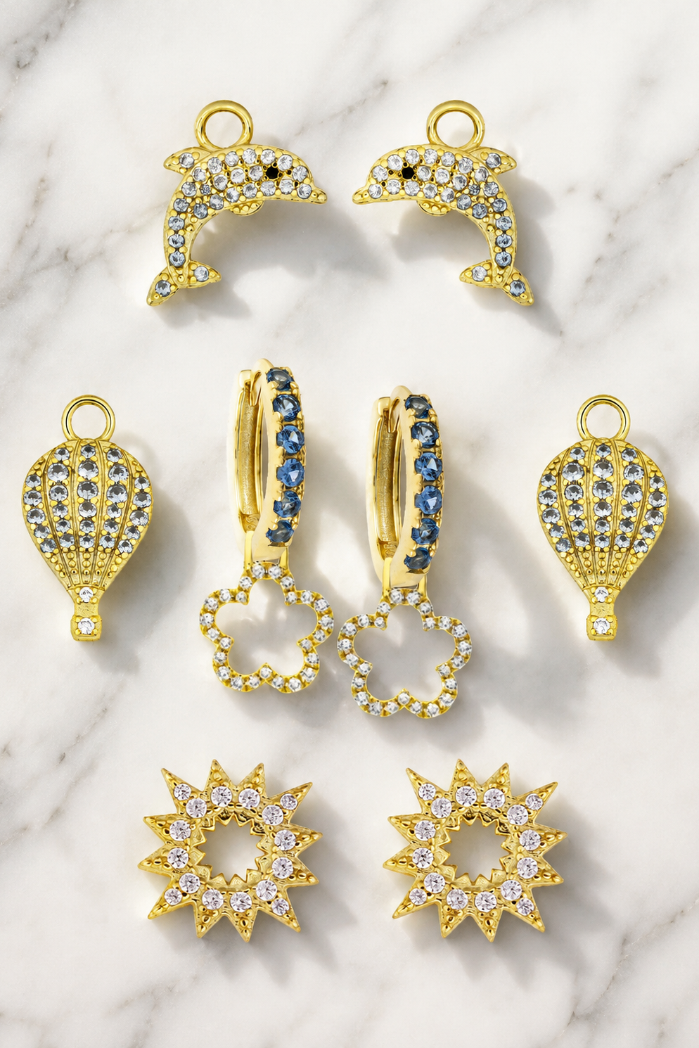 Charm set FIVE Aqumarine midi hoops