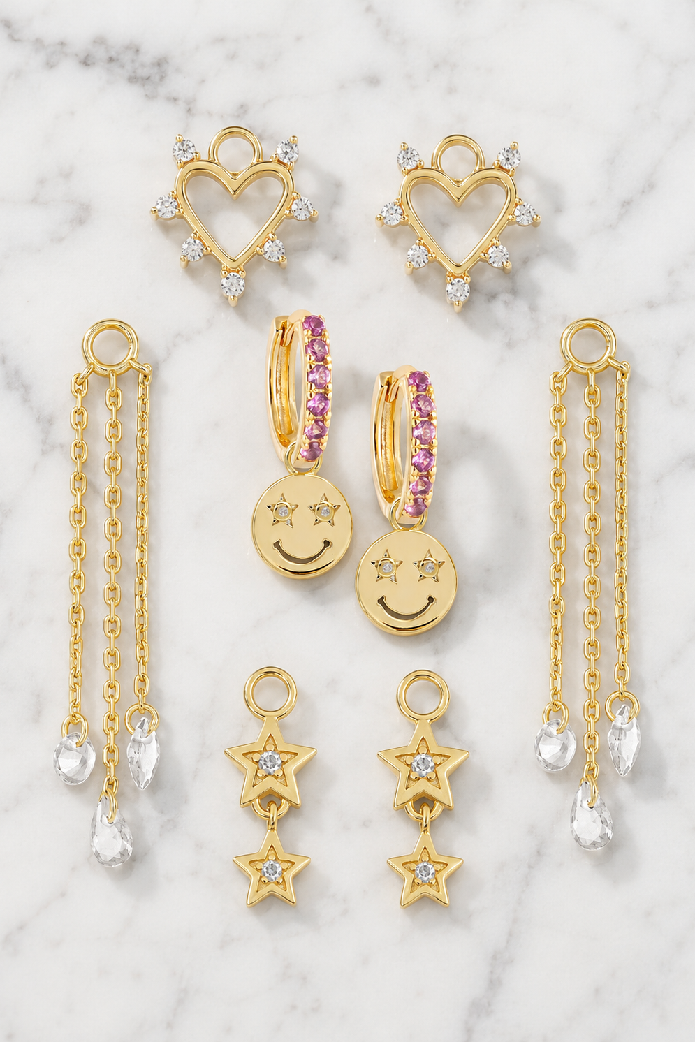 Charm set EIGHT Pink Midi hoops