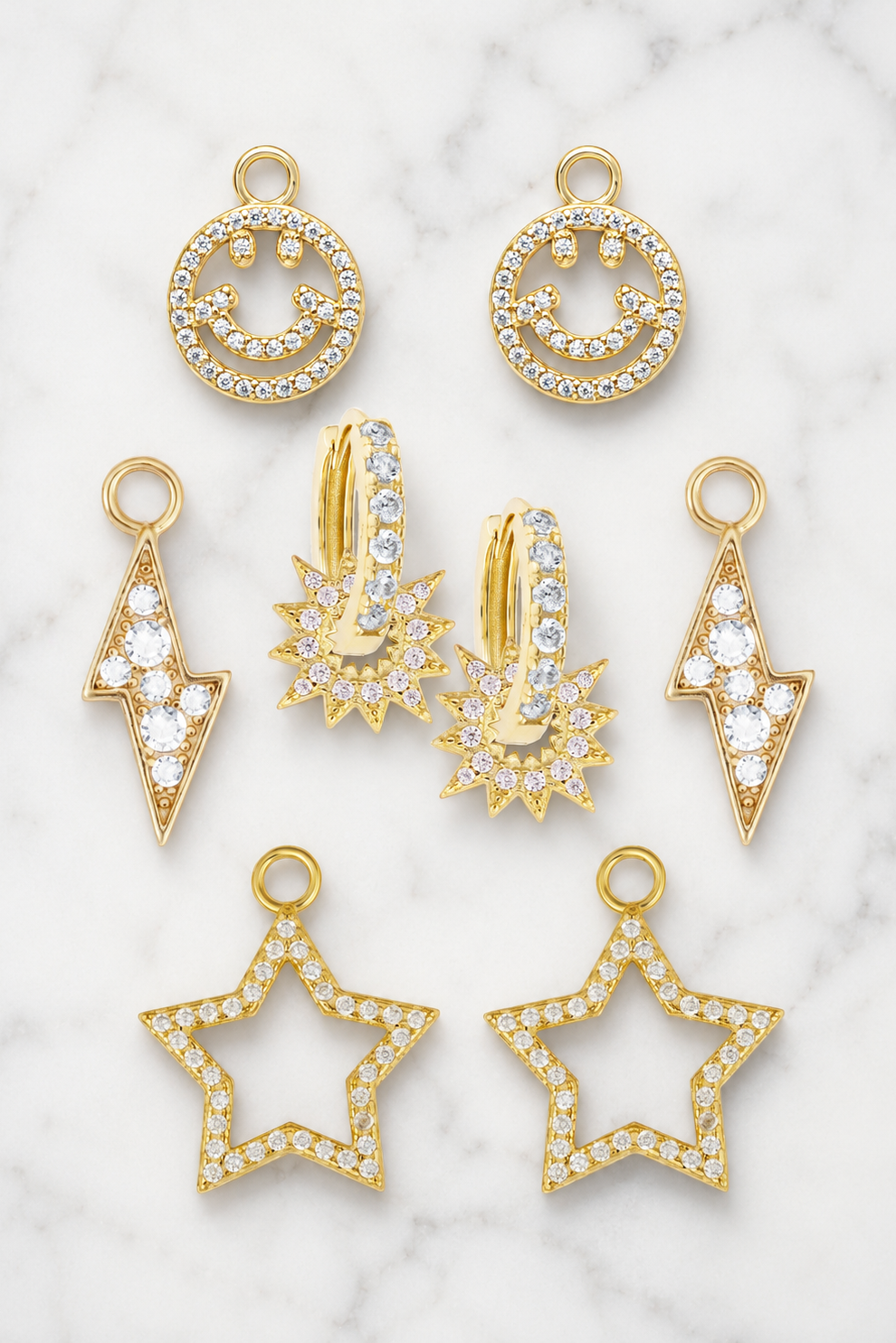 Charm set NINE White midi hoops