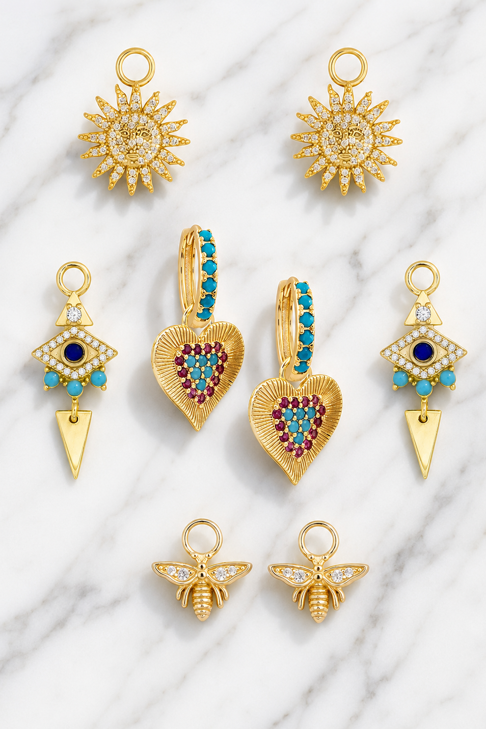 Charm set SEVEN Turquoise midi hoops